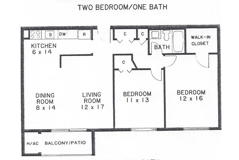 Two Bedroom One Bath Floor Plan Villa Belmont Condominiums